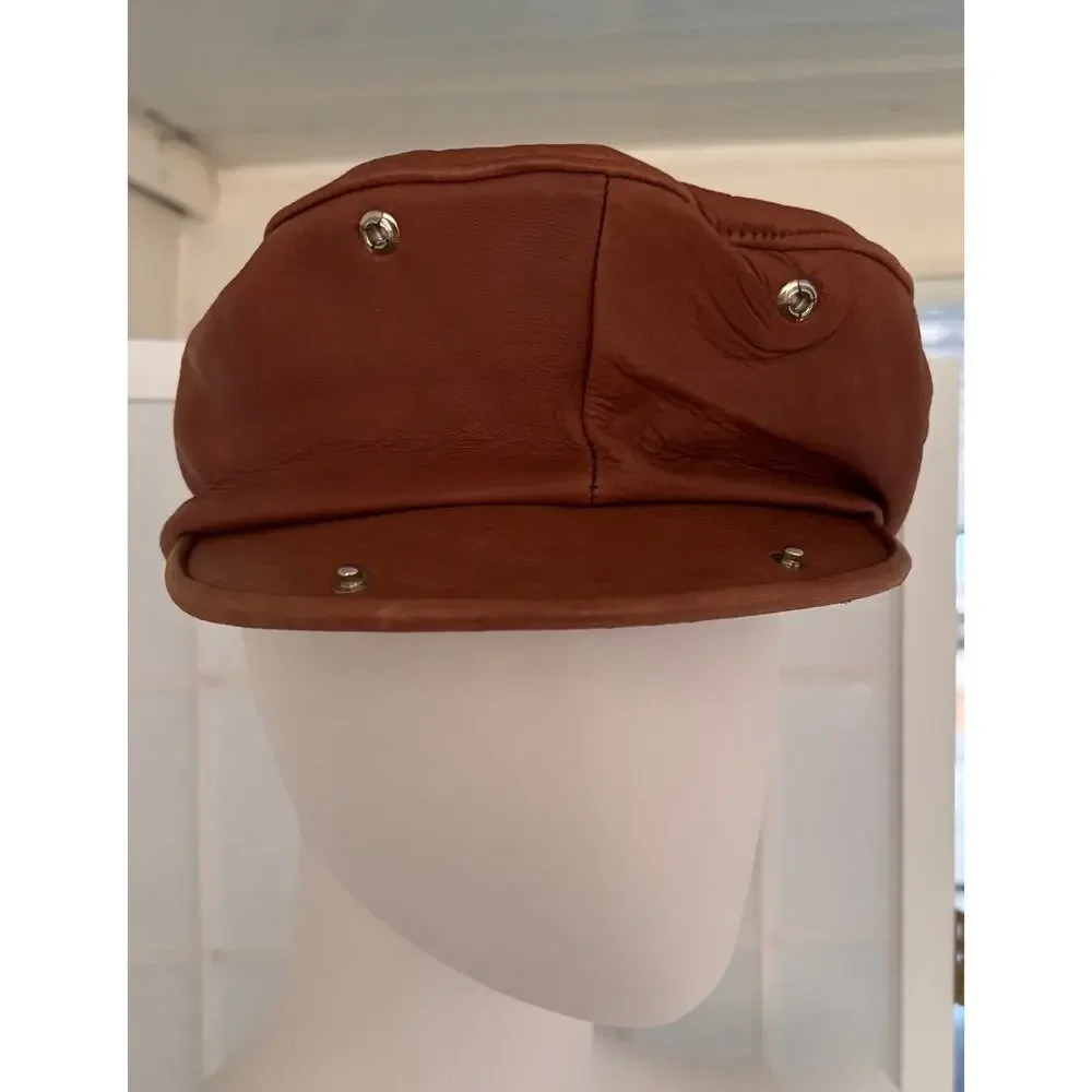Orvis Genuine Deerskin Leather Driver Cap Brown Large Snap Bill Newsboy Hat - Picture 4 of 11